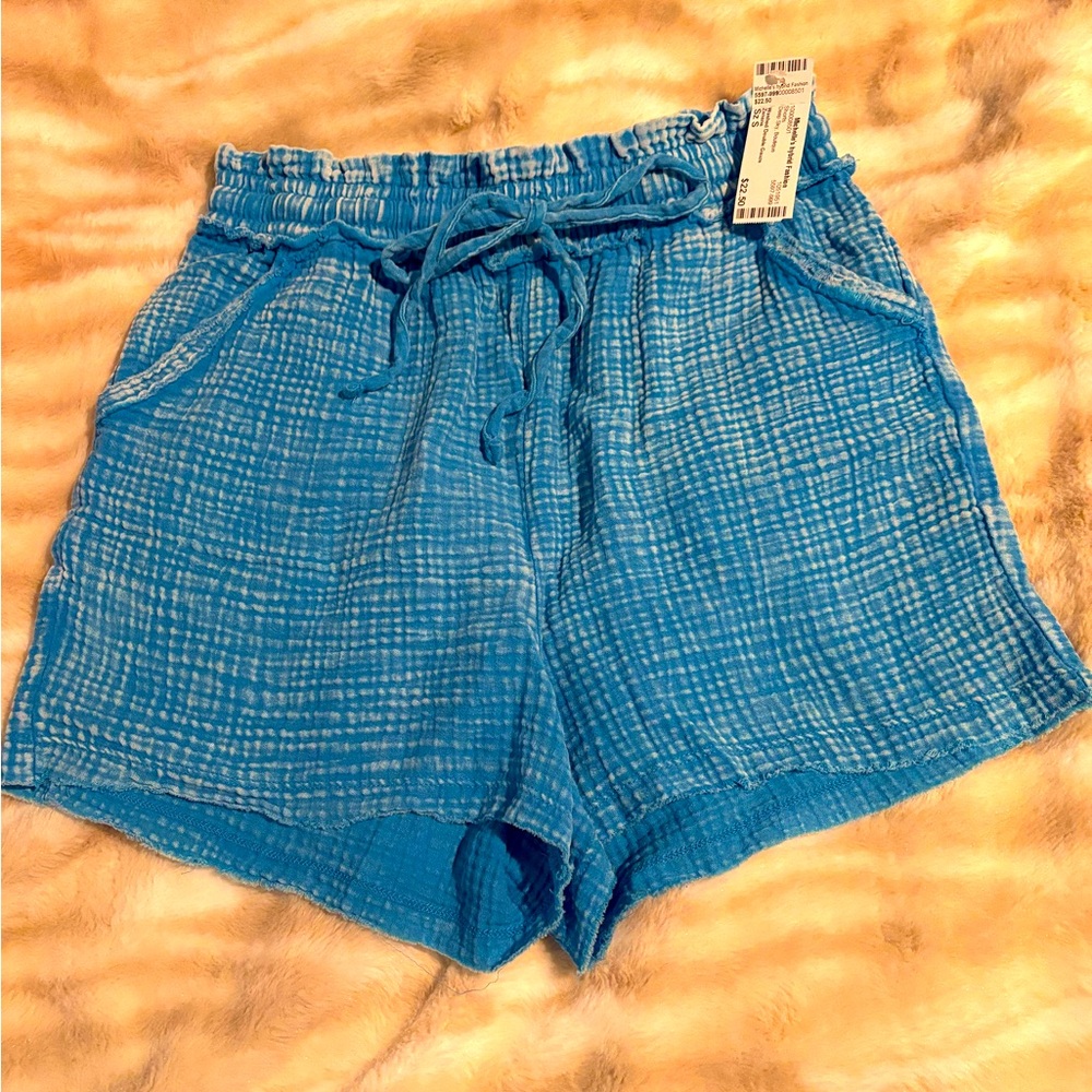 High Waist Blue Women's Shorts Zenana size small